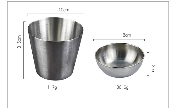 Stainless Steel Fries Cup and Dipping Sauce Cups Dish Plate