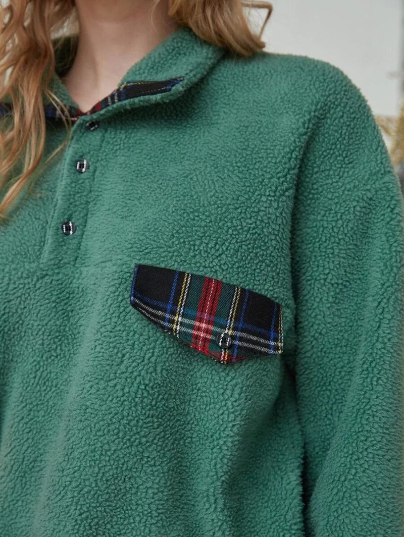 Girl Clothes Christmas Plaid Detail Teddy Sweatshirt for Girls