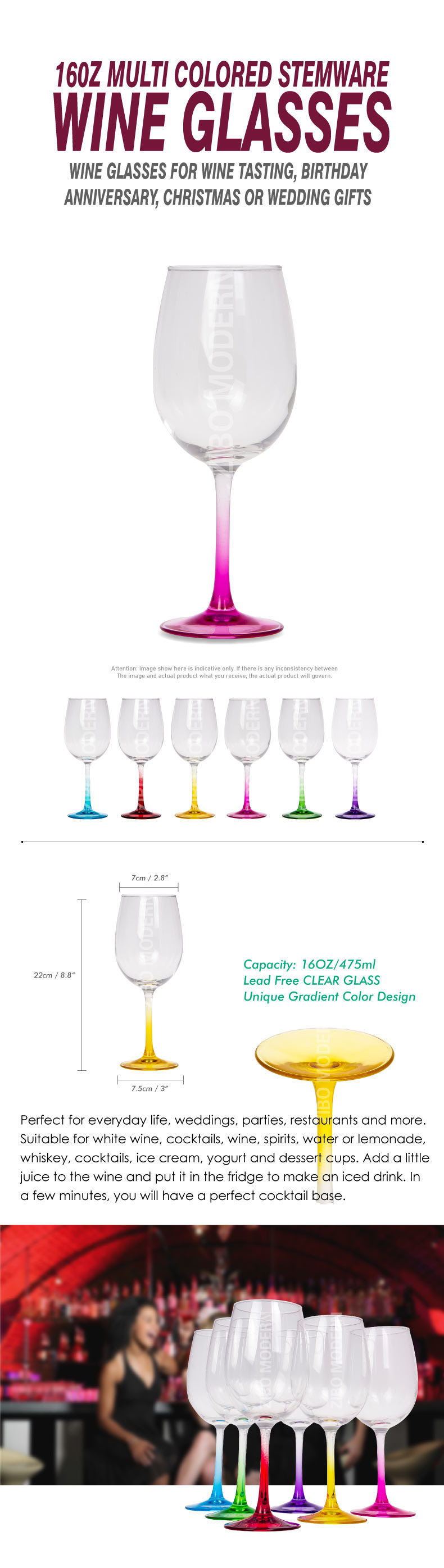 Wholesale Crystal Spraying Color Colored Stem Wine Glass