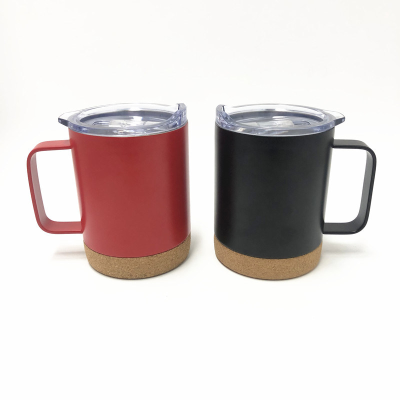 Cork Bottom Vacuum Insulated Thermal Travel Mug with Handle