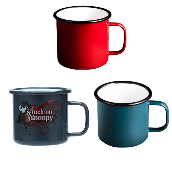 christmas Coffee Mug Customize White Enamel Coffee Mug Cup with Stainless Steel Rim