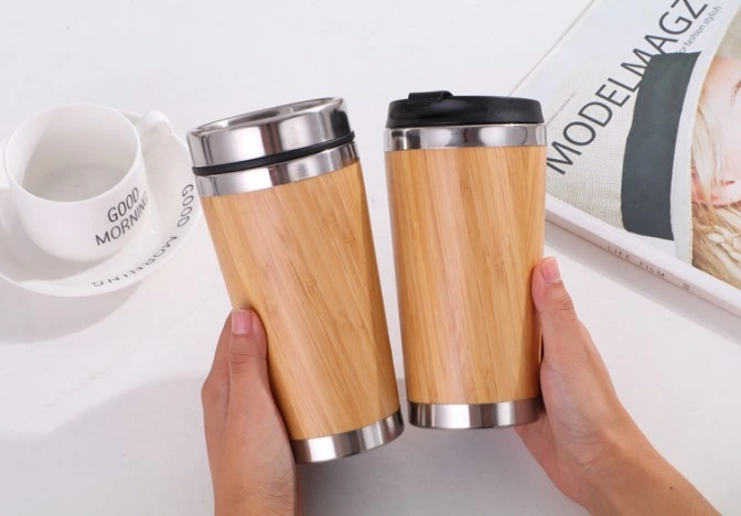 450ml Eco-Friendly Bamboo Water Drinking 16oz Travel Stainless Steel 100% Natural Bamboo Coffee Cup