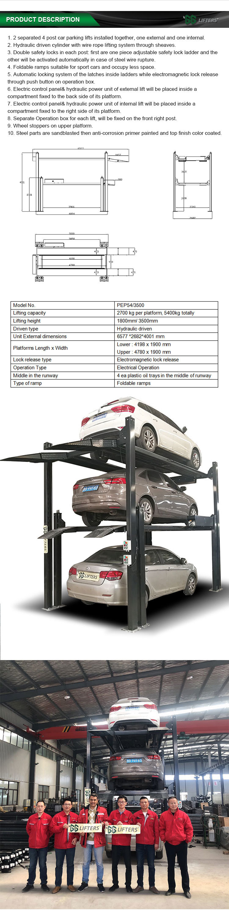 CE certified 3 car parking solution triple stacker lift manufacturer