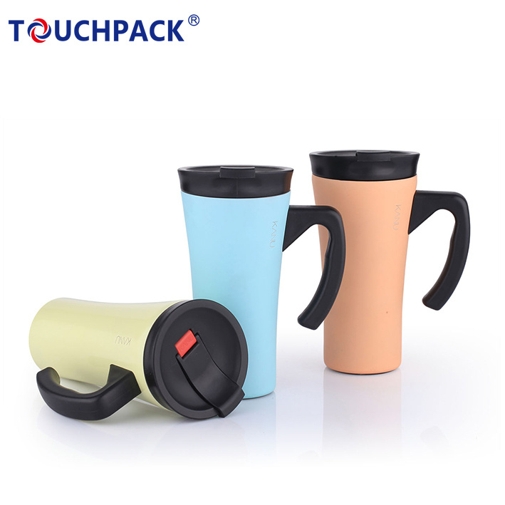 Customizable Double Wall 16oz Plastic Drinking Travel Mug with Handle and Lid for Drinking