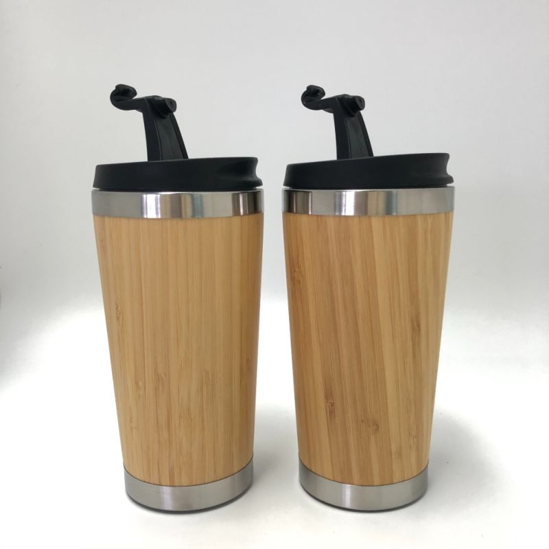 Leak-Proof 14oz Stainless Steel Bamboo Travel Mug