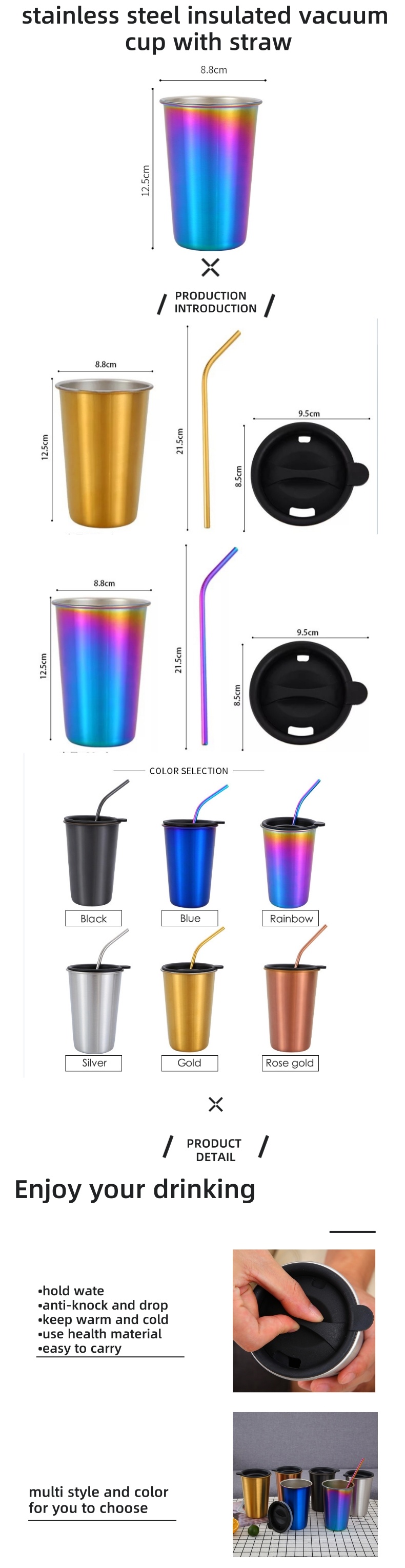 Stainless Steel Insulated Vacuum Cup with Straw