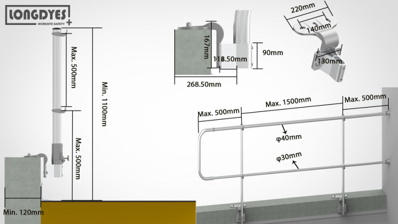 Folding Upright Nonfloating Rail for The Parapet Wall with Z-Type Mounted Plate