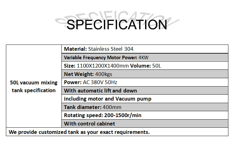 Vacuum Mixing Tank Stainless Steel Mixing Tank