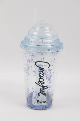 450ml Double Layer Straw   Ice Cup Freezer Cup with Ice Cream Lid and Letters Print