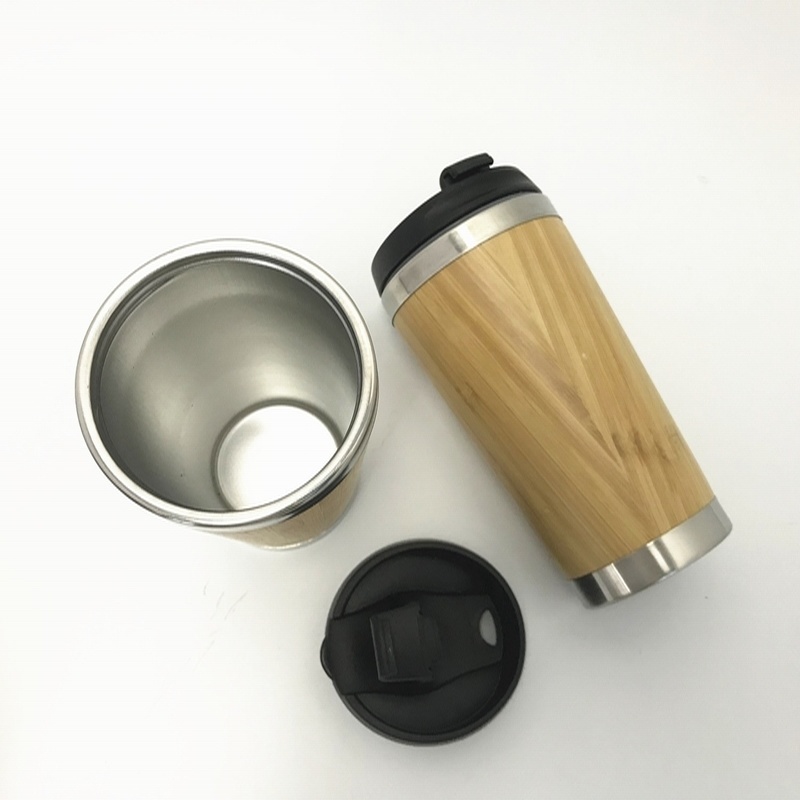 16oz Double Wall Bamboo Thermos Coffee Mug with Lid