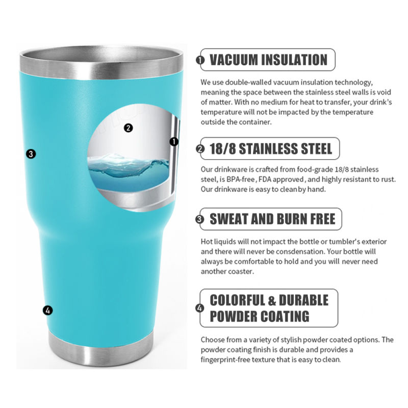30oz Double Walled Stainless Steel Tumbler Vacuum Insulated Travel Mug