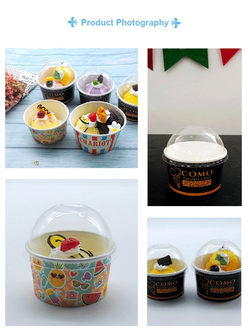 Custom Printed Ice Cream Cup 100% Biodegradable PLA Ice Cream Paper Cup