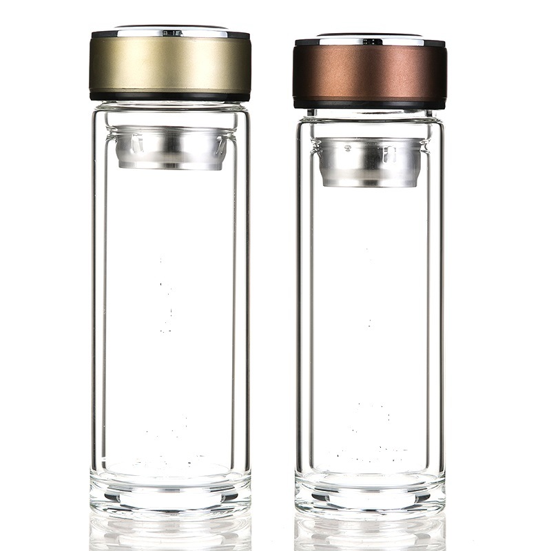 290ml/320ml Two-Layer Glass Cup/Mug/Bottle/Jar with The Golden Lid