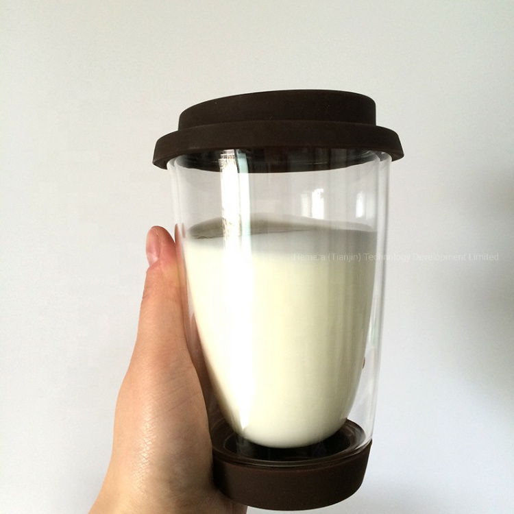 High Borosilicate Glass Double Wall Coffee Cup with Silicon Lid