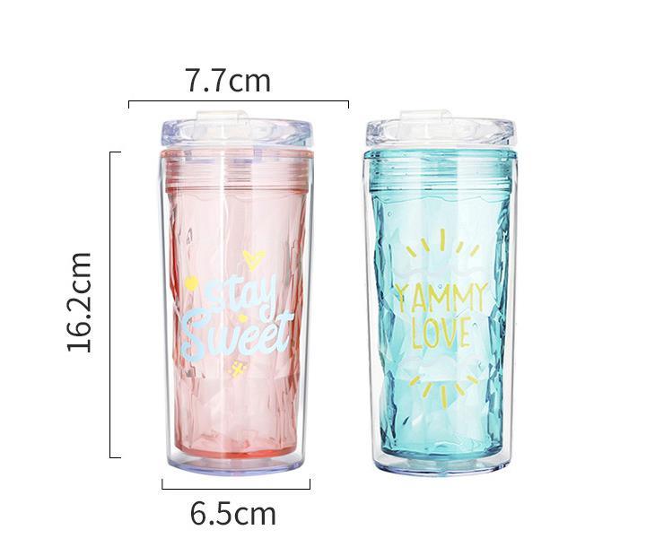 300ml Double Plastic Drinking Cup with Straw Student's Creative Cup