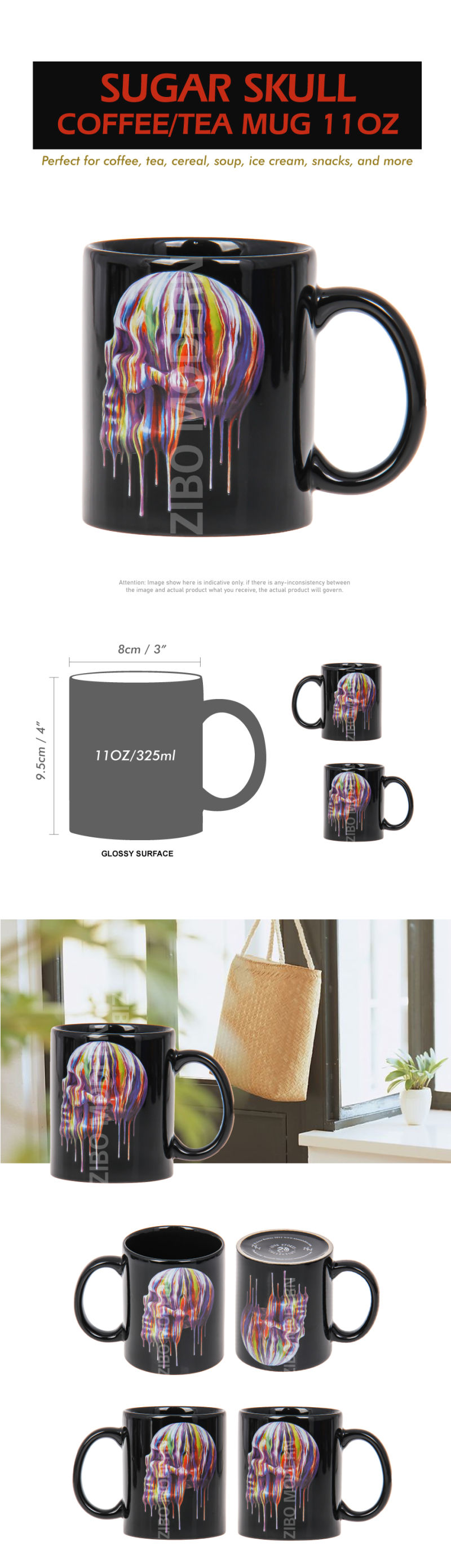 11 Oz Sugar Skull Ceramic Coffee / Tea Mug - Ceramic Mug - Porcelain Mugs