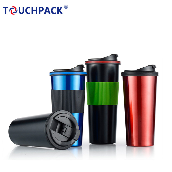 Customizable Double Wall 16oz Plastic Drinking Travel Mug with Handle and Lid for Drinking