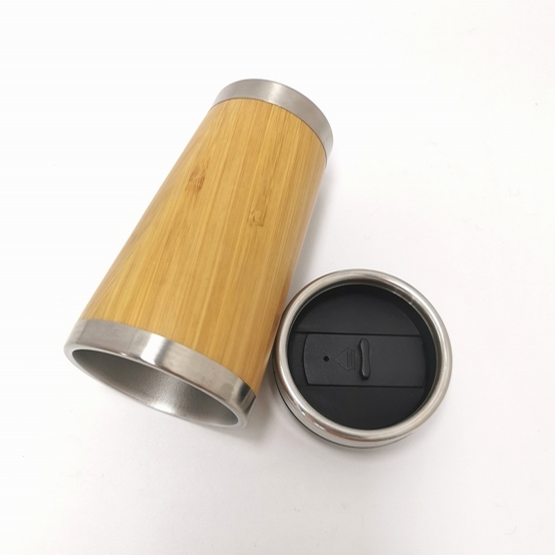 16oz Double Wall Bamboo Thermos Coffee Mug with Lid