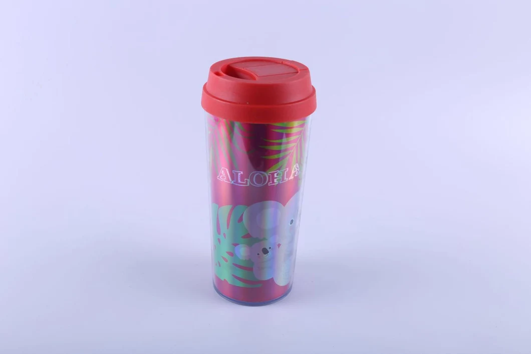 450ml Creative Universal Pure Color Love Series Handy Cup Mixed Color Double Layer Plastic High Cup