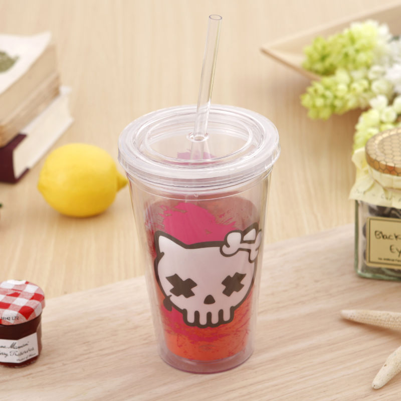 Double Walls Plastic Tumbler Promotional Mug Insulated Acrylic Tumbler with Straw