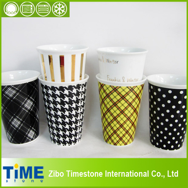 Ceramic Mug with Rubber Lid and Silicone Band, Coffee Mug Without Handle (082705)