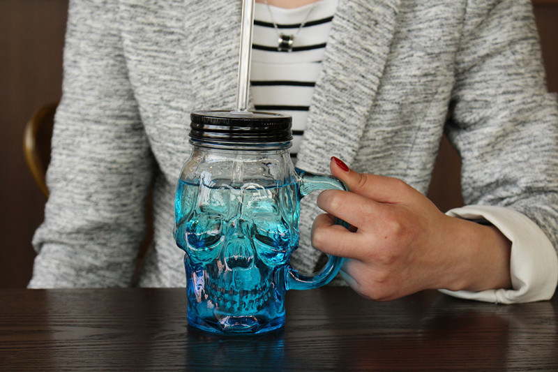 Skull Water Bottle Coffee Cup Heat-Resistant Double Wall Glass Cup Beer Glass with Handle