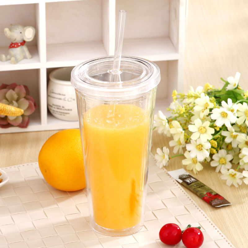 Double Walls Plastic Tumbler Promotional Mug Insulated Acrylic Tumbler with Straw