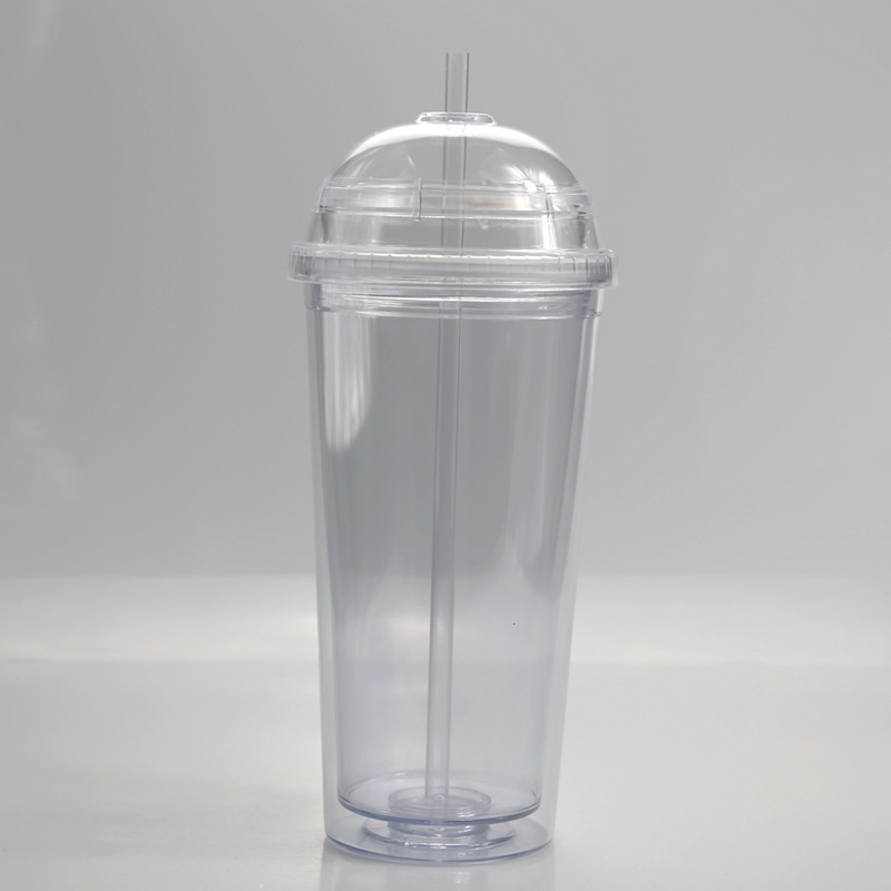 20oz Double Walled Clear Dome Plastic Cup with Straws