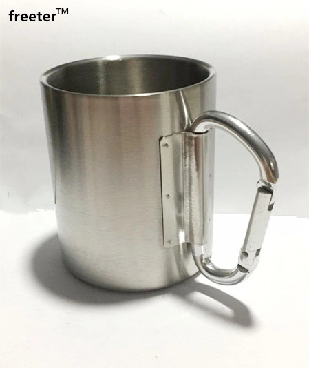 Coffee Mug with Handle Carabiner Hook Stainless Steel Outdoor Picnic Camping Tea Cup