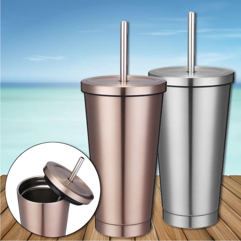Stainless Steel Thermos Travel Mug Coffee Mug with Straw