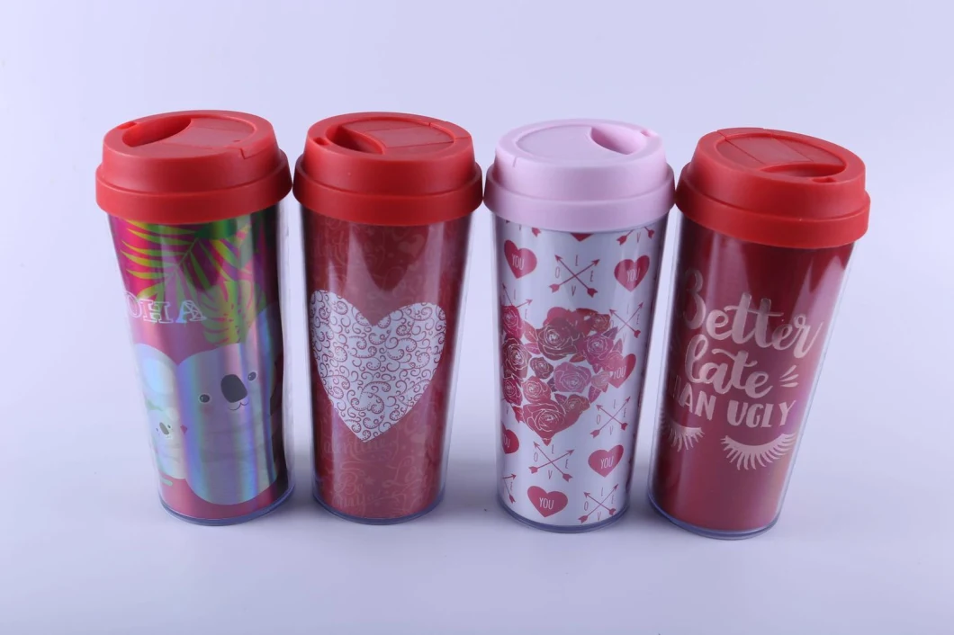 450ml Creative Universal Pure Color Love Series Handy Cup Mixed Color Double Layer Plastic High Cup