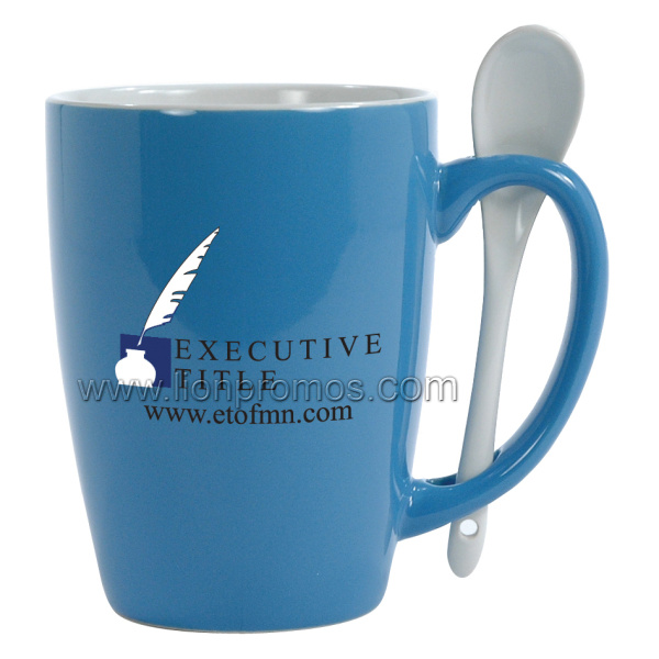 Custom Printing Porcelain Coffee Mug with Spoon