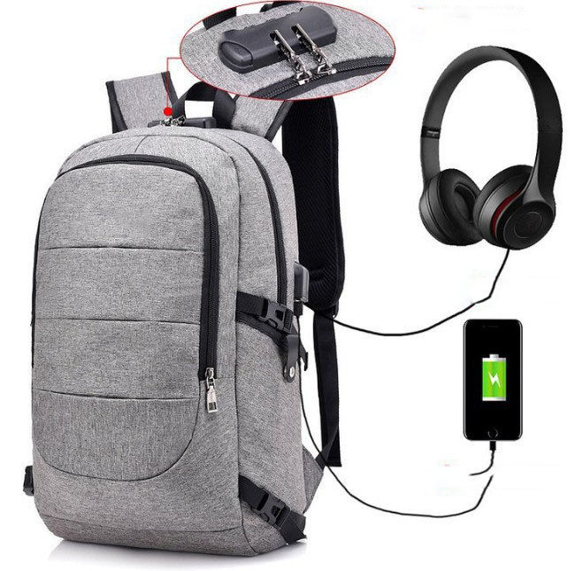 Men Women Fashion Laptop Backpack Grey Black China Guangzhou Supplier