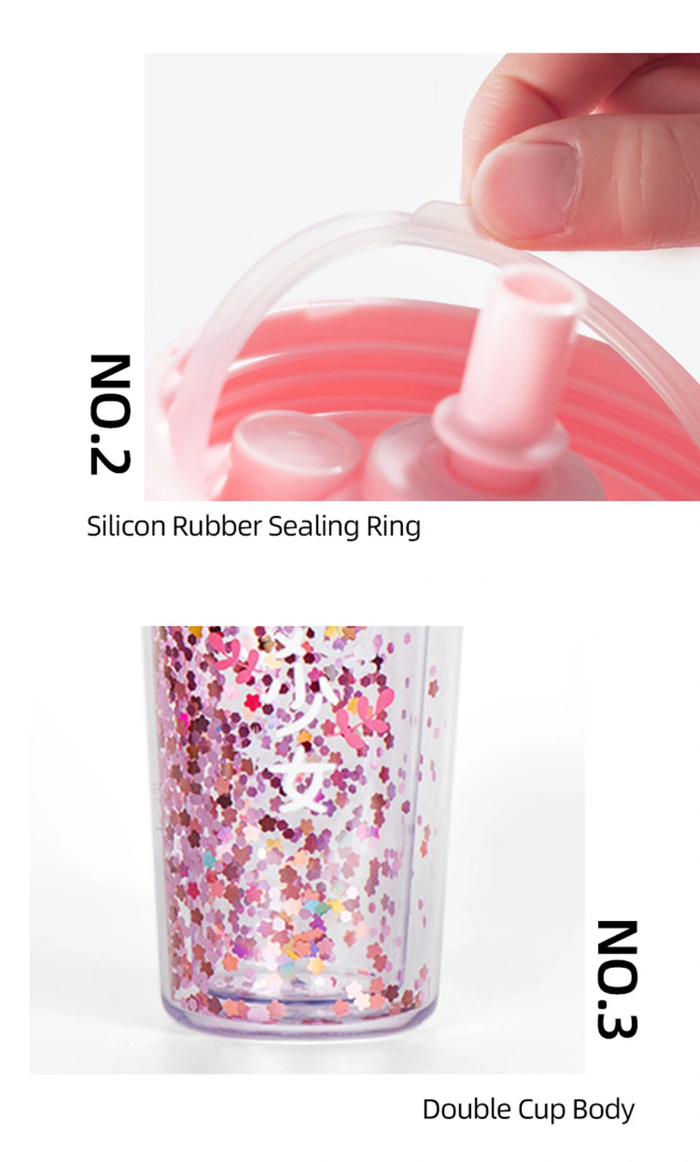 450ml/16oz New Sequin Straw Cup Dust Proof Plastic Cup Juice Cup BPA Free