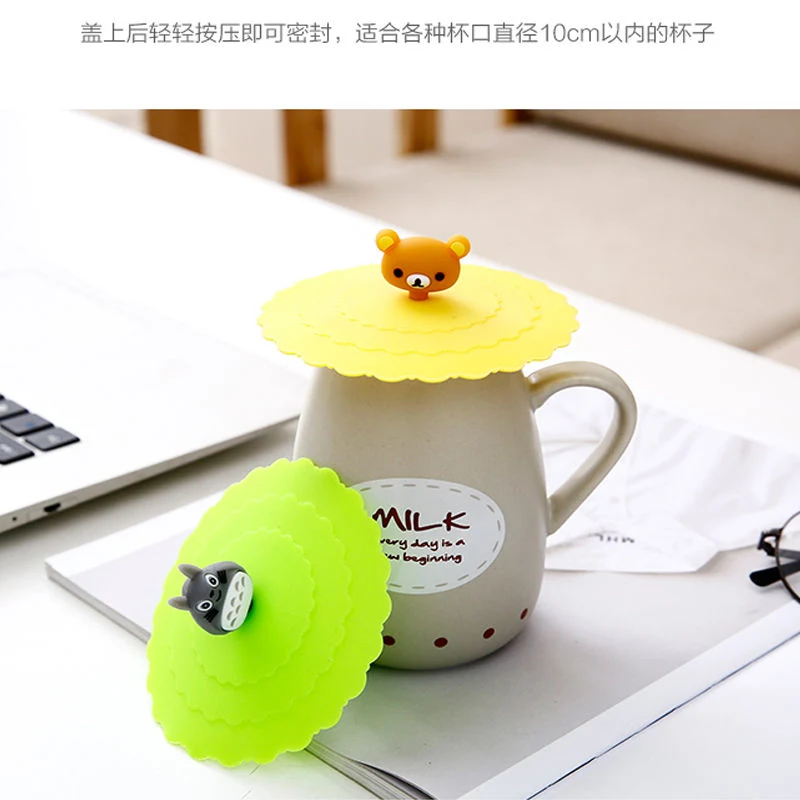 Silicone Lid Cup Cover Cartoon Leakproof Glass Cup Cover Coffee Mug Lid