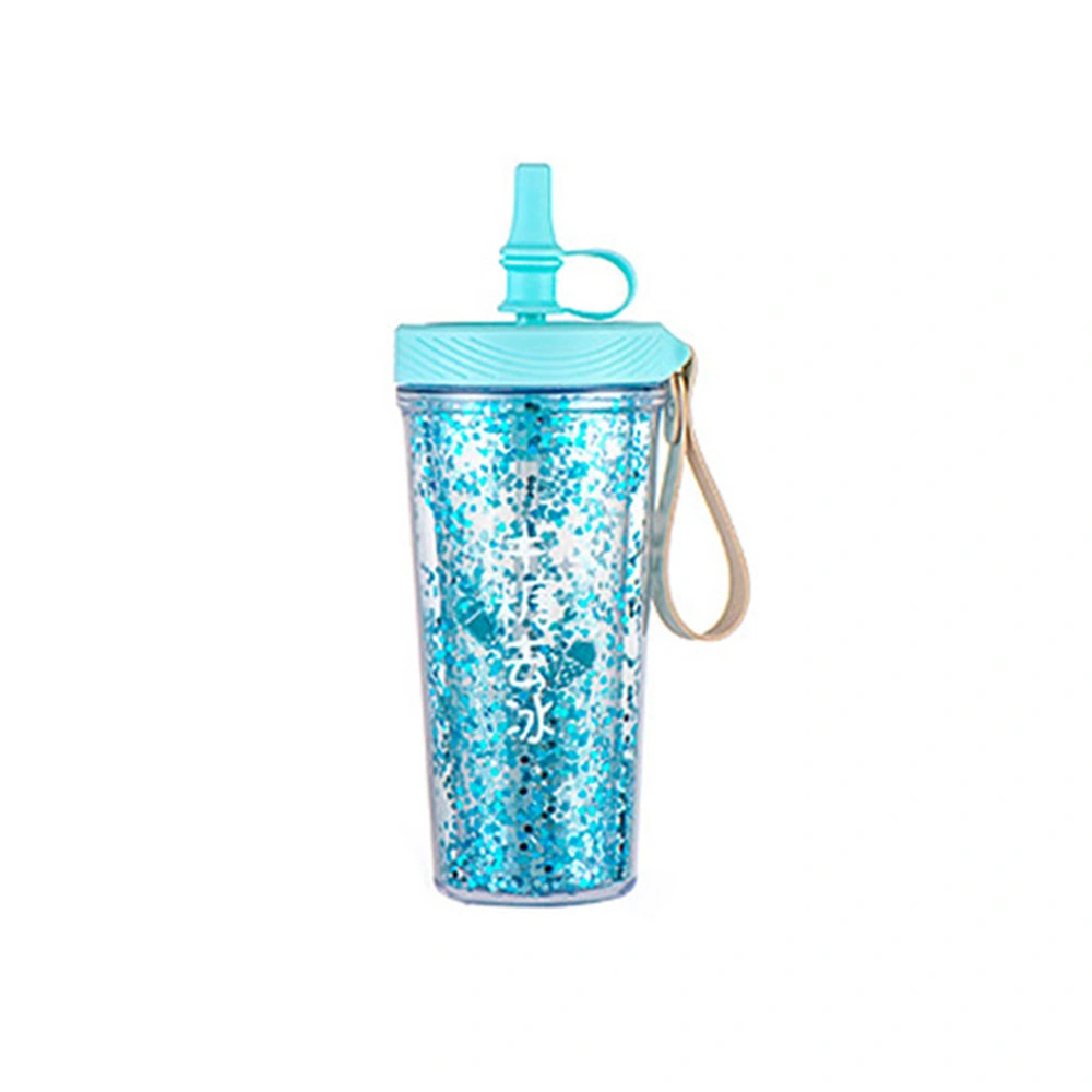 450ml/16oz New Sequin Straw Cup Dust Proof Plastic Cup Juice Cup BPA Free