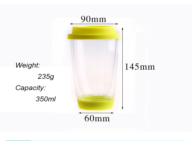 High Borosilicate Glass Double Wall Coffee Cup with Silicon Lid
