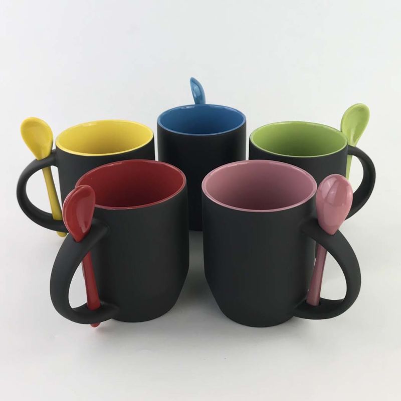 11oz Heart Handle Inner Sublimation Color Magic Mug with Spoon