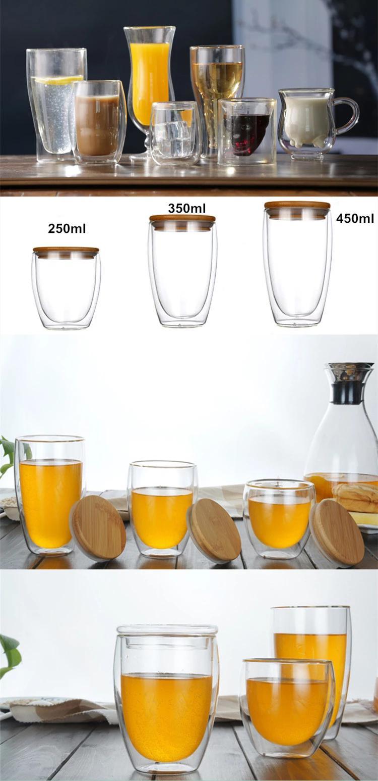 Double Wall Insulated Clear Glass Coffee Milk Tea Mug with Handle&Cover