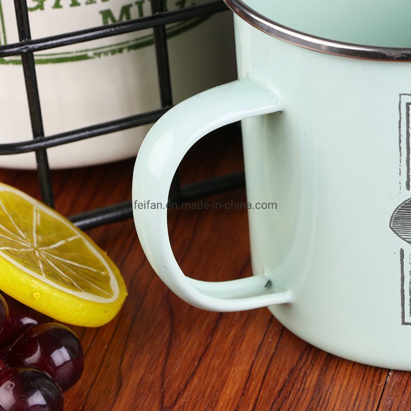 Customized Logo Metal Enamel Cup with Stainless Rim