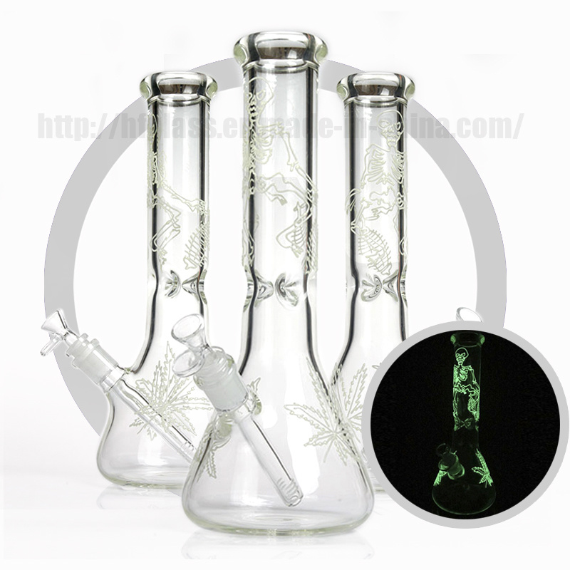 7mm Thick Night Luminous Glass Beaker Smoking Water Pipe
