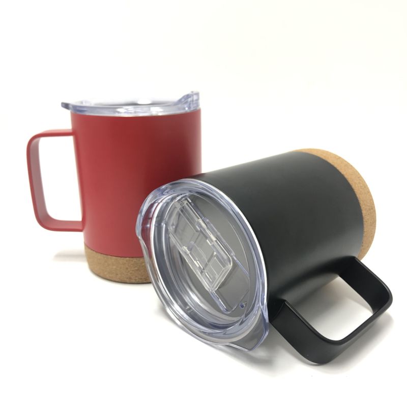 Cork Bottom Vacuum Insulated Thermal Travel Mug with Handle