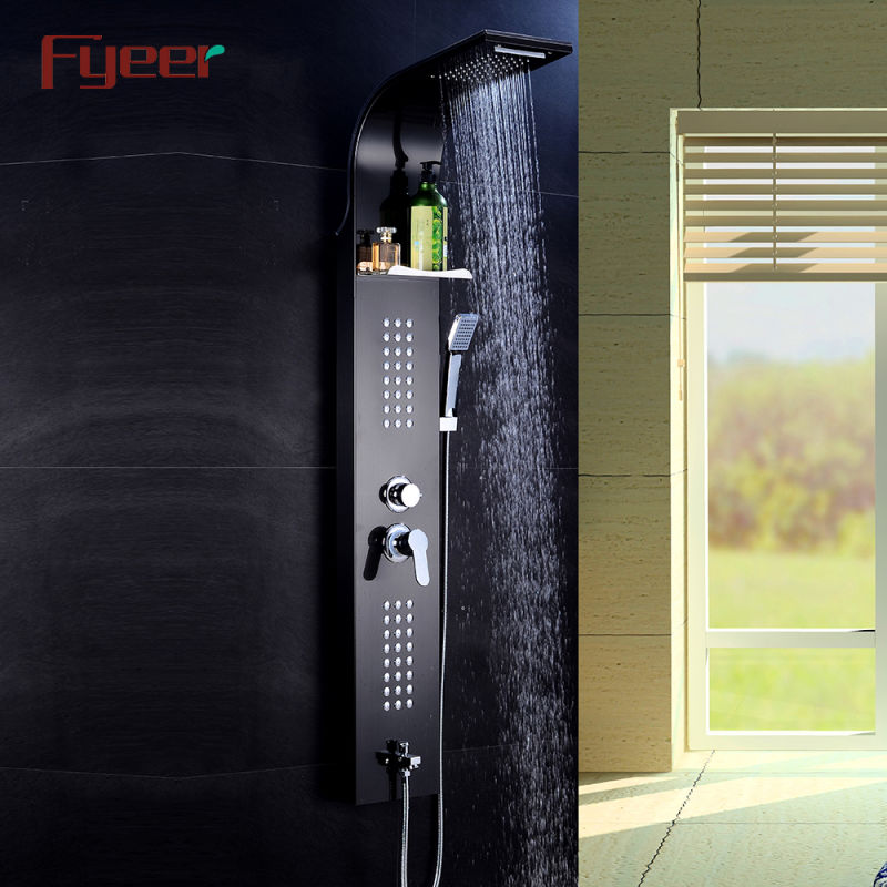 Fyeer Multifunction Wall Black Panel Shower with Ss Shelf