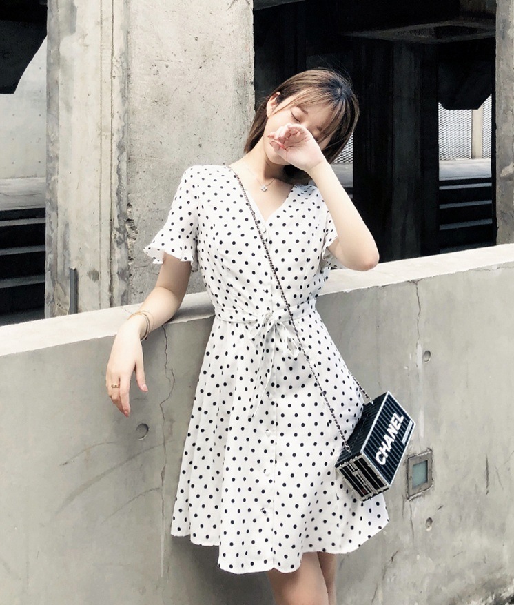 Sukol Dress White Wave DOT Girl Small Fresh Skirt