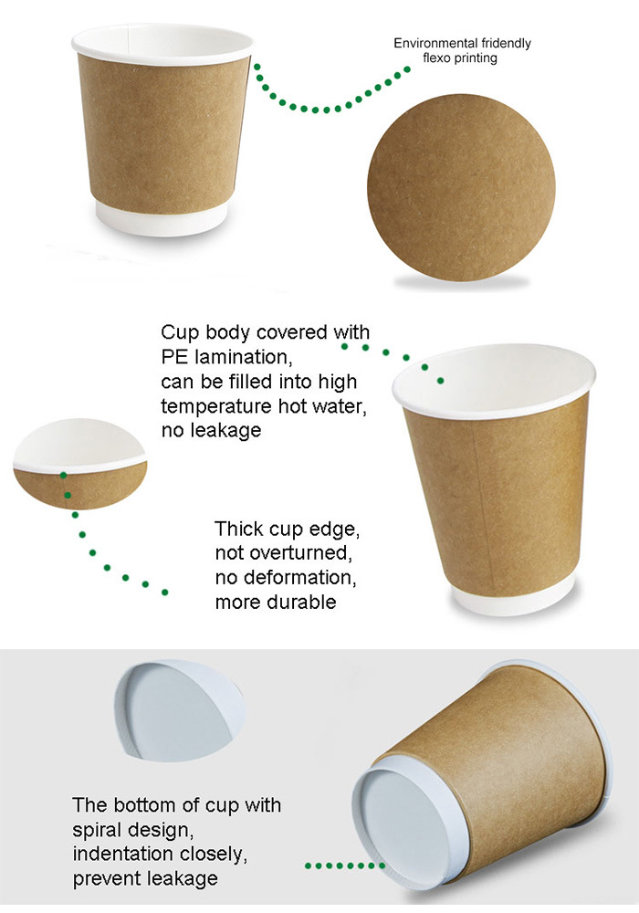 Recyclable Disposable Double Walled Insulated Hot Coffee Paper Cups