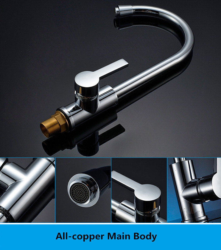 All-Copper Hot/Cold Universal Revolve Large Bend Water Channel Faucet