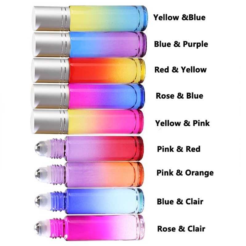 10ml Gradient Color Glass Roller Bottles Empty Perfume Essential Oil Roll-on Bottles