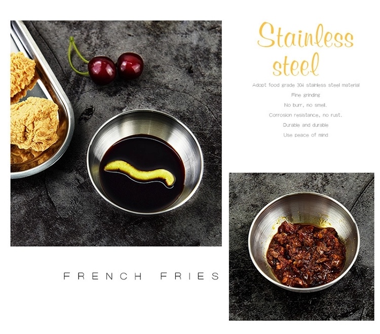 Stainless Steel Fries Cup and Dipping Sauce Cups Dish Plate