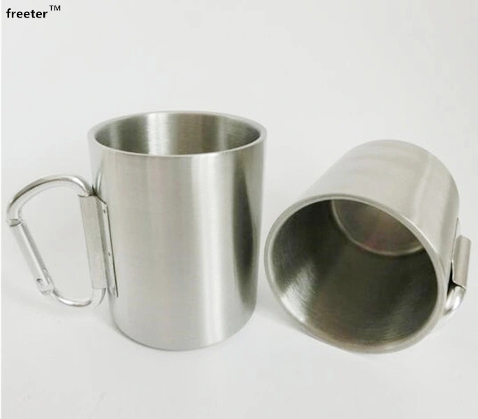 Coffee Mug with Handle Carabiner Hook Stainless Steel Outdoor Picnic Camping Tea Cup