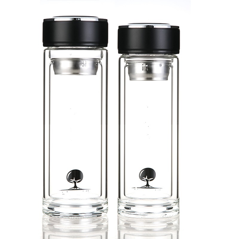 290ml/320ml Two-Layer Glass Cup/ Mug/Tumbler/Bottle with The Black Lid